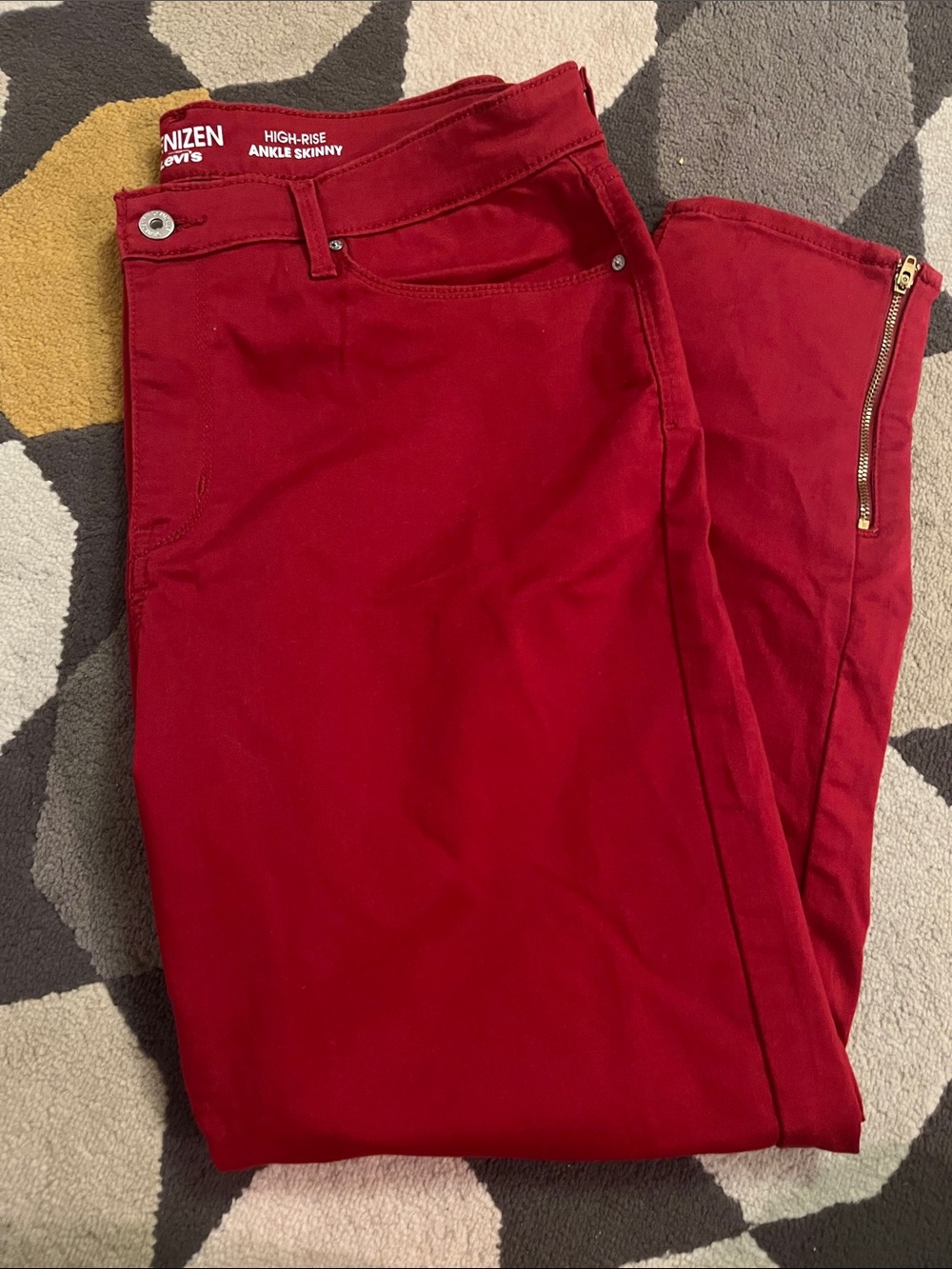 Levi's Red High-Rise Ankle Skinny Jeans with Ankle Zips